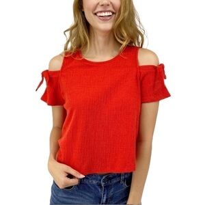 𝅺madewell skylark red cold shoulder short sleeve crewneck blouse